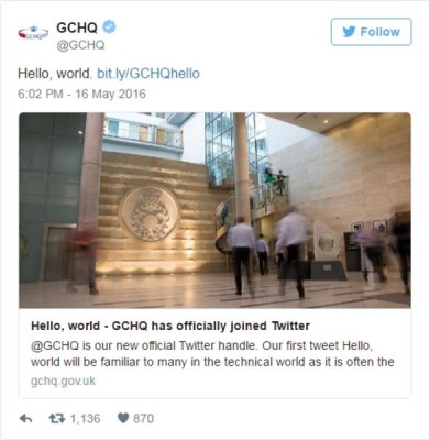 GCHQ首次贴文非常简短。