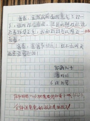 潘川川撰文指摘父亲只顾看欧国杯,把家人冷落。