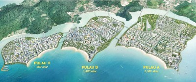 3座人造岛是槟州政府致力打造的未来智慧型城市,建议在槟岛南岸填出来的3座人造岛,面积分别是2300英亩、1400英亩和800英亩。