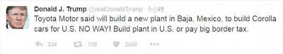 特朗普搞错了丰田的建厂地点。