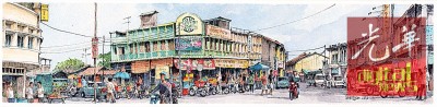 林日源健于描画街景及古迹建筑物,希冀为外所写的街景。