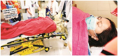 (左图)危殆的林慧怡转往玛丽医院救治。(右图)姓赖女伤者下身烧伤,情况严重。