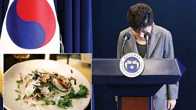 国会议员会馆以荡平菜(些微图)供餐,给指犹如庆祝通过朴槿惠弹劾案。