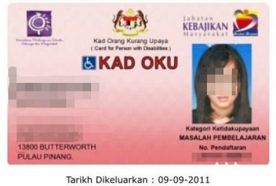 网民日前揭露肇祸少女持有残障人士证件(OKU)