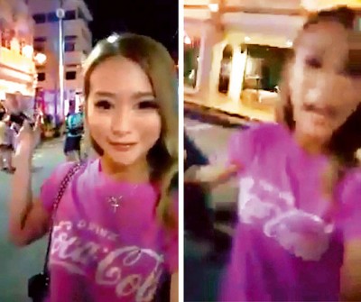 6月初,到大马开工的林雅诗,晚上独自走开玩脸书直播,忽然被人从后抢手袋,吓至花容失色的她,画面亦随即中断。