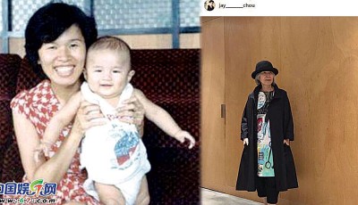 (左)孩提的周杰伦和母亲叶惠美。(右)周杰伦秀母亲叶惠美照片为该庆生。