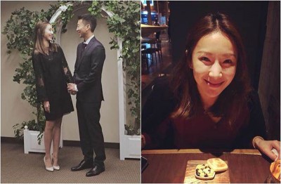 隋棠和老公庆祝结婚3周年,并首度分享当年公证结婚照片(左图)。