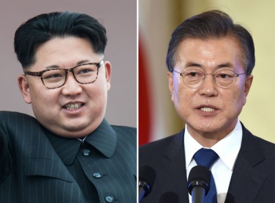金正恩(左)和文在尊重(右)定于下月召开首脑会谈。(法新社照片)
