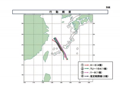 防卫省统合幕僚监部颁这批解放军军机的航空路线。