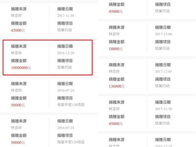 林志玲多年来低调捐款的明细,其中一笔多达1千万人民币。