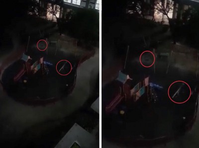 医院里儿童游乐场的秋千和跷跷板无风自动。(视频截图取自Penduduk Alor Setar / Jitra (PASJ)群组)