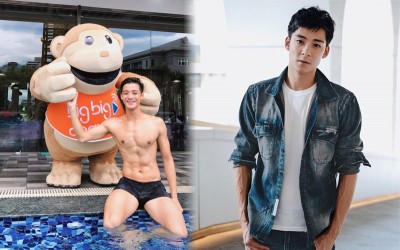 (右)余德丞外型条件佳。(左)余德丞曾是香港游泳代表队成员,身材健美。