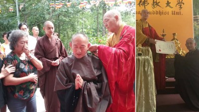 刘子贤于去年在文冬大马第一丛林剃度出家。