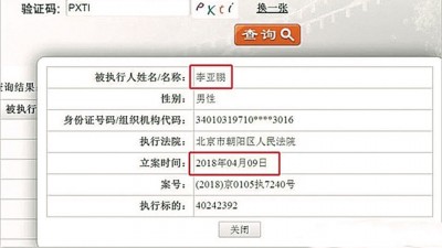 李亚鹏被法院列为失信人名单。