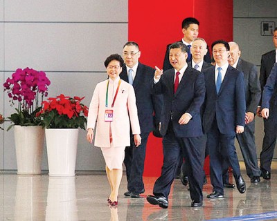 习近平与林郑月娥并肩进场。