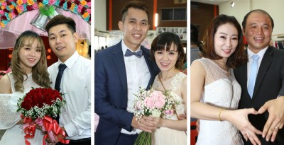 (左图)本报霹雳区经理江汉文的幼女筱萱(左)与温家俊,今天在双方父母及亲友的见证下,签下婚书。(中)3年远距离恋爱的邹霈升与妻子易佩盈。(右图)吕伟康与妻子林可溦因慈善公益结识,2人都被双方的爱心所吸引而一起携手步上婚姻的殿堂。