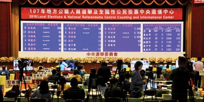 台湾九合一选举经历逾11只小时之接触票时间,也史上最长。(中央社照片)
