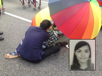 一名女狮城客抛出车外惨死,家人的嚎哭也唤不醒她。(小图)死者为27岁的女狮城客瑟丽娜。