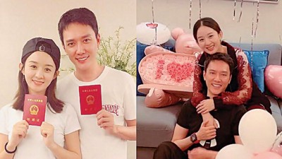 31岁赵丽颖和40岁冯绍峰去年10月承认结婚，盛传是奉子成婚。
