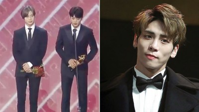 “SHINee”珉豪（中）和泰民代替已故钟铉（右）领本赏。