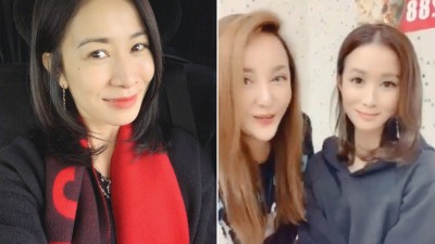 佘诗曼在网红滤镜下（右图右）变脸。