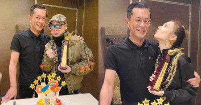 钱国伟和王君馨都争着和古天乐合照。