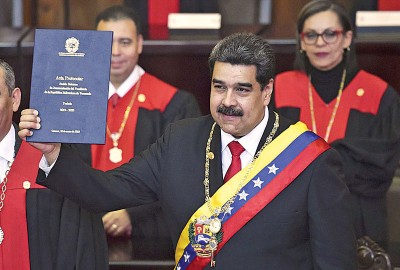 马杜罗周四宣誓连任。（法新社照片）