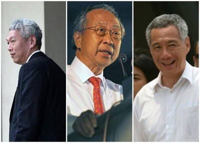 左起李显扬、陈清木及李显龙。