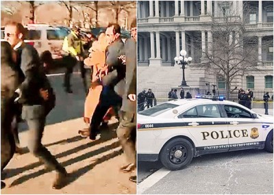 示威者试图冲向中方代表团，与保安发生碰撞。