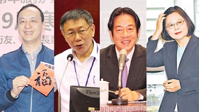 台《苹果》进行总统民调，朱立伦最高，柯文哲居次、赖清德第三、蔡英文排第四。