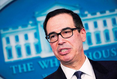 姆纽钦强调华为案与贸易谈判是“两回事”。（法新社照片）