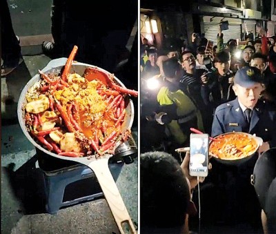 网友现炒一大锅辣椒，说要请家暴男吃，并请警方转交。