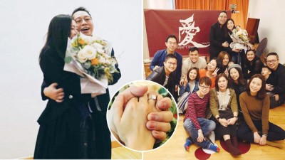 C君向女友求婚成功。黄天颐同步宣布喜讯。