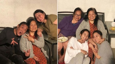 梁家辉每天开车接送外佣Delia（左图中）到医院接受癌症治疗。（右图）Nikkie和Chloe从小由Delia照顾长大。