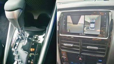 （左）7速自排档设计更富运动风格。（右）360度全景摄像镜头，停车更方便。