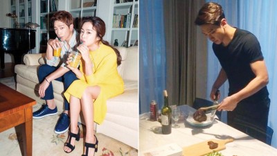 Rain自爆在家中经常向老婆撒娇。Rain在IG上载在家中亲自烤牛排的短片。