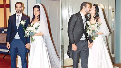 原子鏸在婚宴上，数度与摩洛哥籍老公热吻。