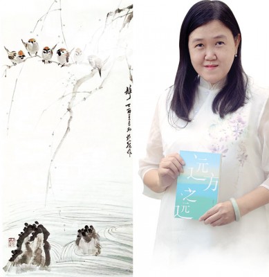 马来西亚槟城写作人、绘画人及中国南京大学现当代文学博士。曾任职南方学院中文系讲师兼亚洲文艺复兴与跨文化书院研究员等。目前旅居中国上海并在上海复旦大学中国古代文学研究中心(古籍所)攻读第二个博士学位。著有散文集《在流牧地》、文学评论集《美丽与哀愁,凝眸与诀别——沈从文小说自然象征意蕴研究》、《诗性的皈依——沈从文自然意识研究》等。左为邱苑妮水墨画作《静》。