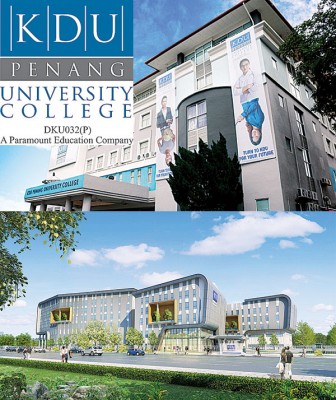 槟城伯乐大学学院（KDU Penang）在槟城的院校以及兴建中的峇都加湾新校舍堂皇外观。