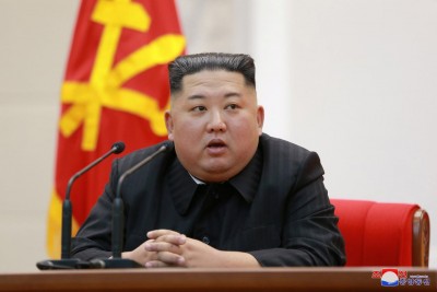 North Korean leader Kim Jong Un speaks at the Ministry of the People's Armed Forces on occasion of the 71st anniversary of the Korean People's Army in Pyongyang