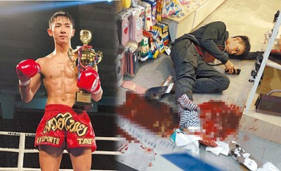 （左）王康达曾代表香港出战国际赛。（右）王康达脚部血流如注，倒地后仍清醒并打电话求助。