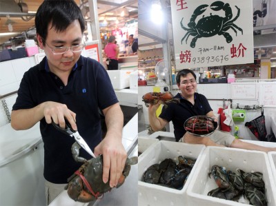 谢福海到大巴窑湿巴刹卖螃蟹,摊位从一个增加至三个。