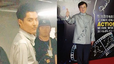 (左)吴亦凡爆发丑闻后首度现身,看来心情不错。(右)成龙最近签下吴亦凡。