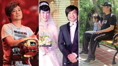 （左起）从鼓手过渡到歌手身份，叶世荣一步一脚印完成“不可能的任务”。走出情伤的叶世荣在2011年与中国模特儿张伟铃结婚，隔年生下女儿叶凯淇。今年6月刚满4岁的叶凯淇，跟父亲叶世荣温馨地坐在长椅上。