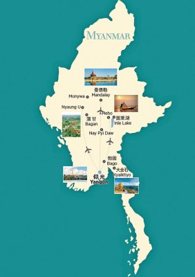 缅甸陆路交通相对来说不是很现代化，缅甸国家航空（MNA）有27条内陆航线，对游客来说更为舒适方便。