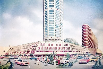 1983年在槟城Team Three时的首作品（水彩）是槟城最高建筑Komtar。