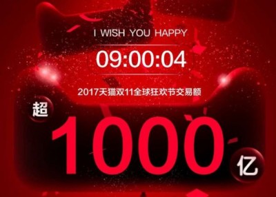 今年双11仅用了9小时04秒，成交额已破1000亿元。