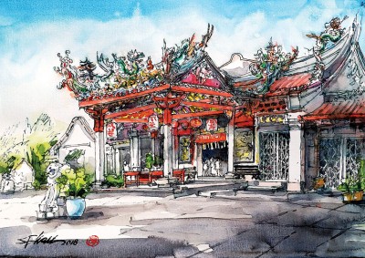钢笔淡彩系列：老庙凤山寺。