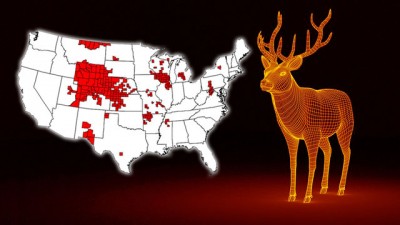 美国“僵尸鹿”疾情扩大，红色标志显示已沦陷的州属。