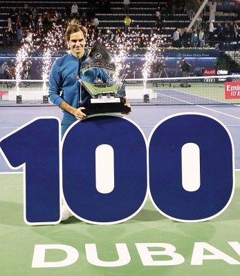费德勒第8次拿到迪拜冠军，斩获生涯第100个巡回赛单打冠军。